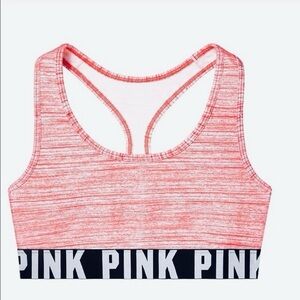 FREE🌟 Victoria's Secret PINK Racerback Sports Bra Space Dye Heathered White Logo